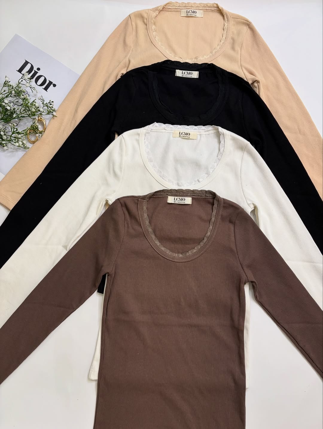 بلوز آستین بلند یقه گرد گیپور کبریتی